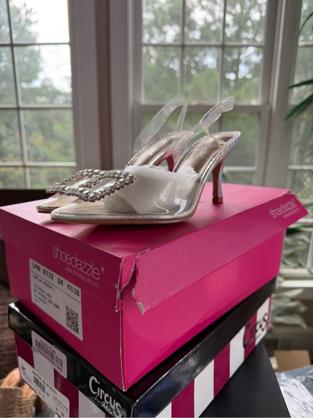 Shoe Dazzle Clear Slingback Heels with Crystal Buckle - Cinderella Shoe - Picture 3 of 3